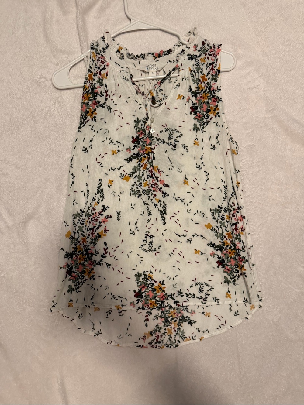 Market & Spruce White Floral Ruffle Tie-Neck Camisole